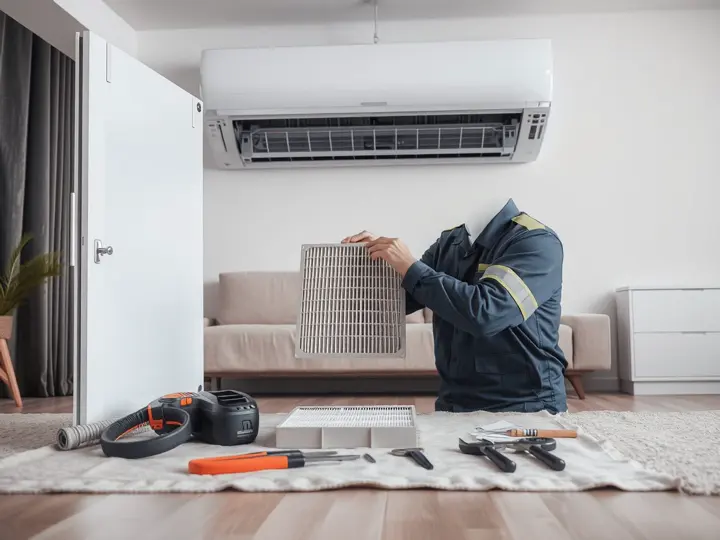 丽源博瑞技术人员更换空气净化器滤网